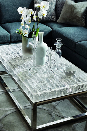 Bernhardt Bernhardt Acrylic-Top Arctic Cocktail Table With Ice-Like Grain, Polished Stainless Base, 55.25"W X 17.25"H 375023