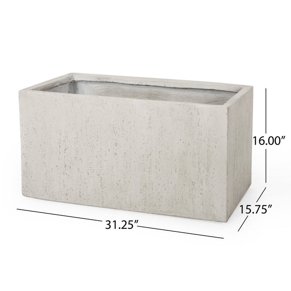 English Elm Ella Rectangular Mgo Planter Box Weathered Stone Finish Outdoor Patio Garden 70627.00WHI