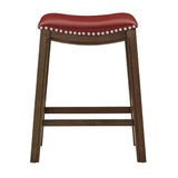 Homelegance By Top-Line Hugues Faux Leather Saddle Seat Backless Stool Red Rubberwood