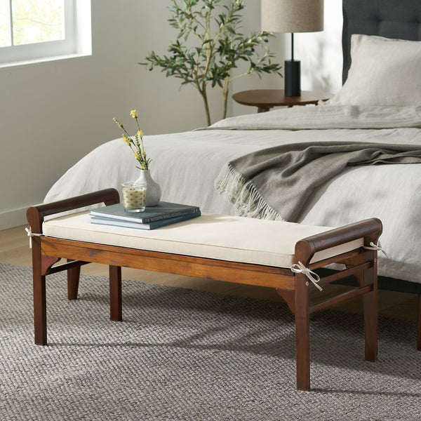 English Elm Christopher Knight Home® - Acacia Solid Mahogany Bench with Removable Tied Cushion, 47" Durable Acacia Wood Ottoman Seat 55001.00MAH