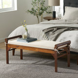 Christopher Knight Home® - Noble House - Nelson Rustic Acacia Wood Bench with Cushion, Mahogany and Cream