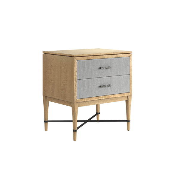 A.R.T. Furniture Loft Stylish 2-drawer Nightstand With Textured Fabric, Tapered Legs & Elegant Bronze Metal X Stretcher Brown Material(S), Poplar,Rubberwood,Fabric 335141-1911