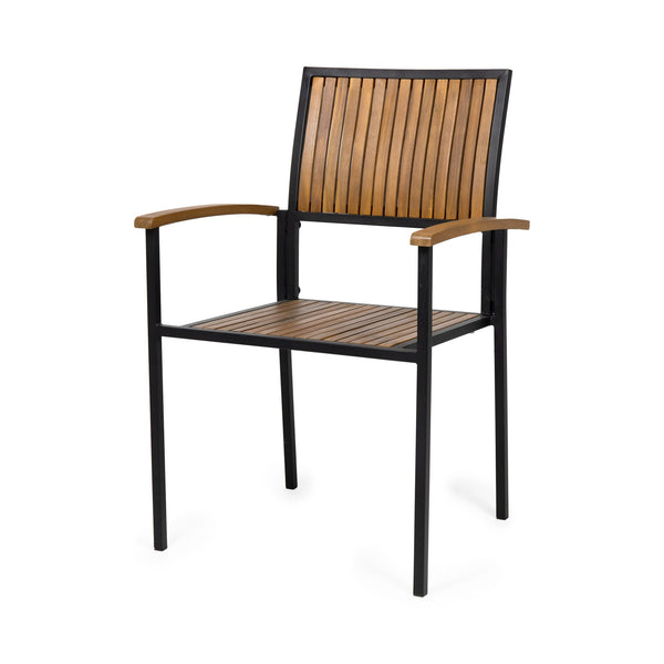 English Elm Christopher Knight Home® - BRIDGET Acacia Wood and Metal Dining Chair Set of 2 — Weather-Resistant Vertical Slat Design, Durable Teak+ Black 63338.00