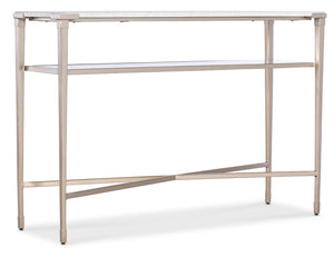 Hooker Furniture Melange Jen Console Table With White Stone Top, Champagne Tapered Legs & Glass Shelf For Entryway 628-85746-00