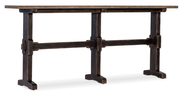 Hooker Furniture Americana Parquet Trestle Console Table — Honey Oak Top, Molasses Base, Distressed Antique Charm, 16" Depth 7050-80151-89