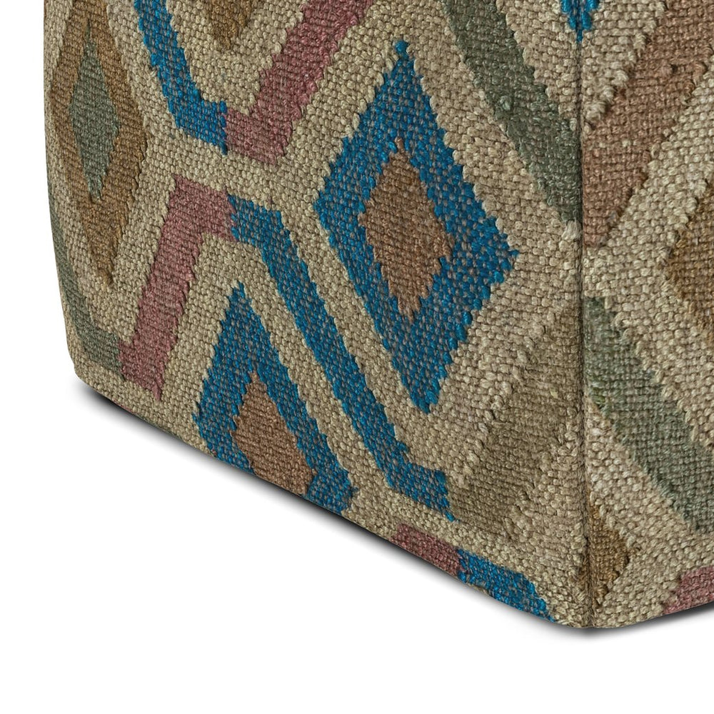 English Elm Johanna Handcrafted Kilim Square Pouf Ottoman — Durable Polystyrene Fill, Versatile Accent Seat Green B136P159278