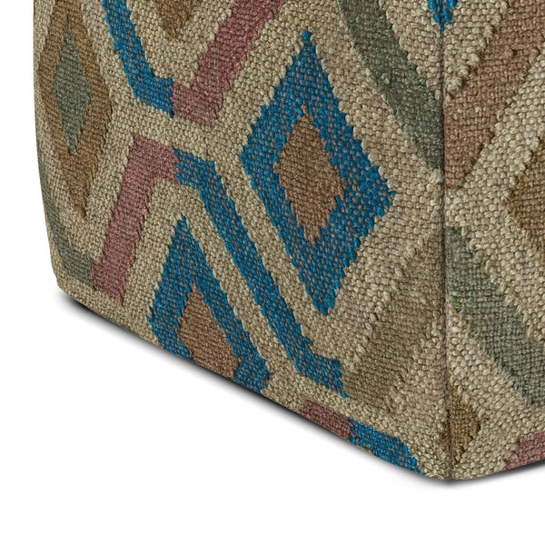 English Elm Johanna Handcrafted Kilim Square Pouf Ottoman — Durable Polystyrene Fill, Versatile Accent Seat Green B136P159278