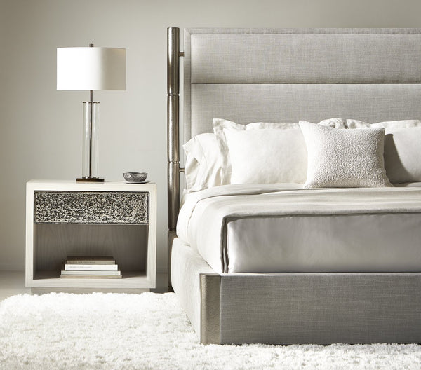 Bernhardt Bernhardt Ware Nightstand With Figured Walnut Veneer, Textured Aluminum Drawer & Usb Charging 309226