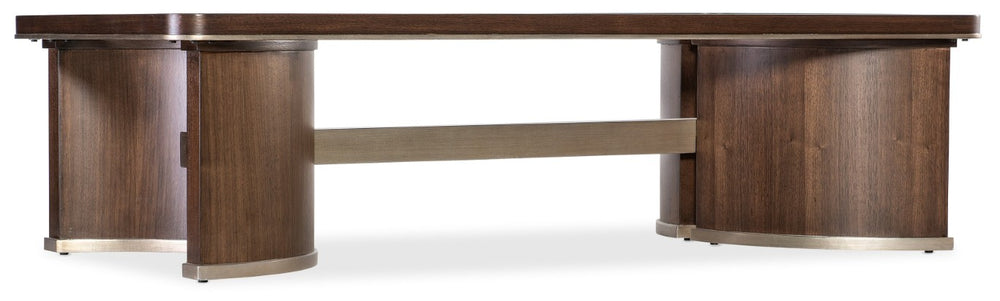 Hooker Furniture Melange Dark Walnut Cocktail Table With Champagne Accents, Tempered Beveled Glass Inset, 66" 628-80550-89