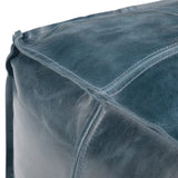 Hearth and Haven Buffalo Leather Square Pouf with Stitching Detail B136P159342 Teal