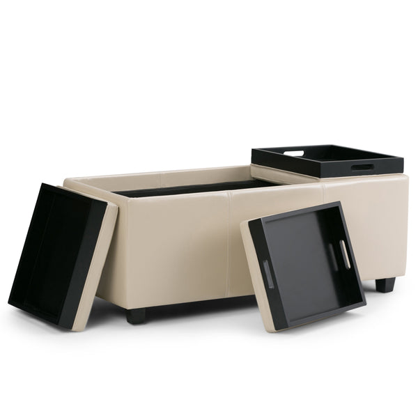 English Elm Avalon Storage Ottoman In Satin Cream - Stylish Versatile Seating With Hidden Storage & Trays B136P158112