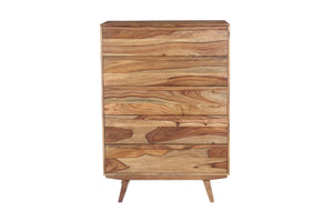 Porter Designs Porter Fusion Solid Sheesham Wood Chest Table - Mid-century Modern With Curved Handles & Flared Legs Light Brown Wood 04-117-03-6750n