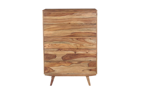 Porter Designs Porter Fusion Solid Sheesham Wood Chest Table - Mid-century Modern With Curved Handles & Flared Legs Light Brown Wood 04-117-03-6750n