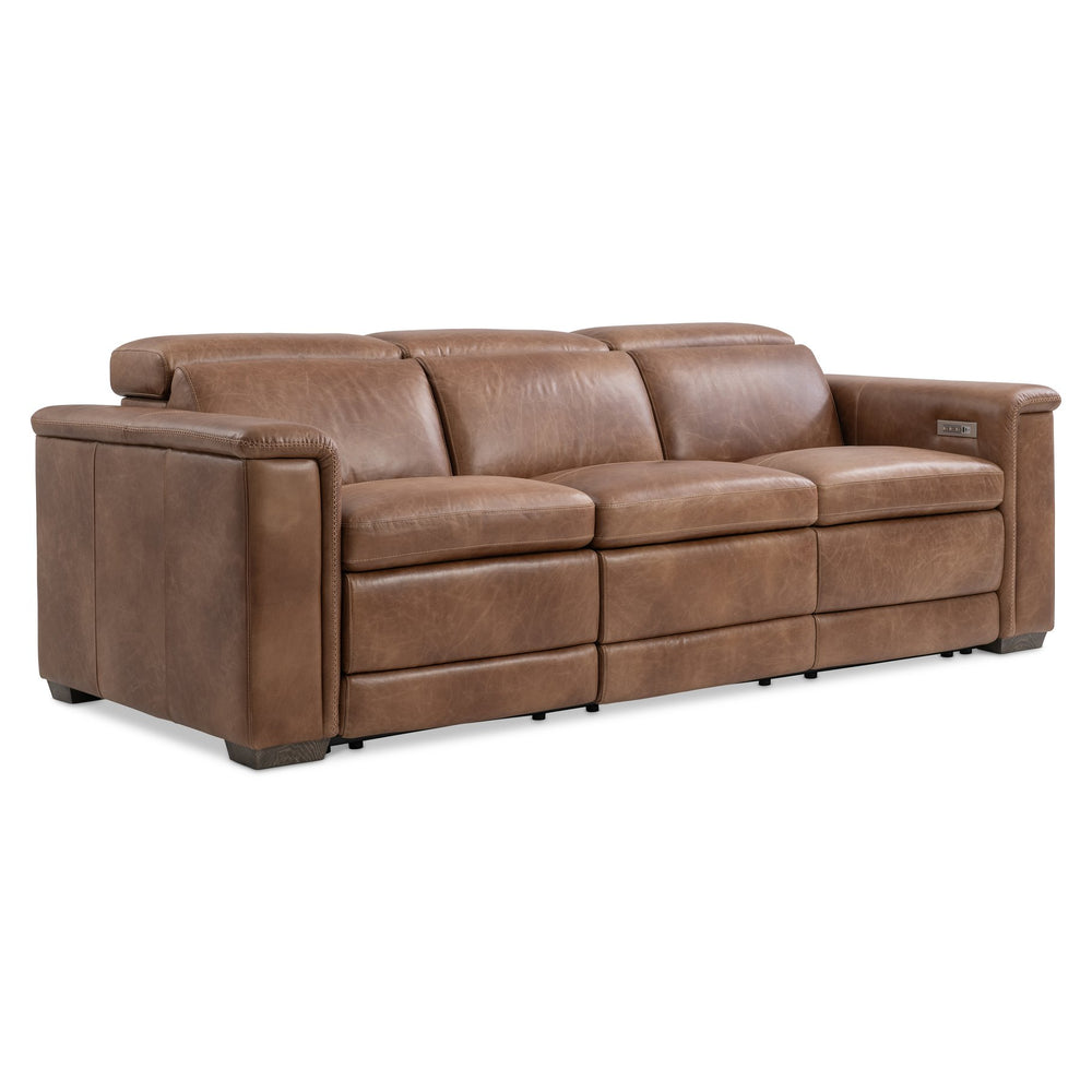 Bernhardt Bernhardt Lioni Leather Power Motion Sofa With Usb, Motorized Recline, Bustle Back Comfort, 93.5" Wide 9567RHO