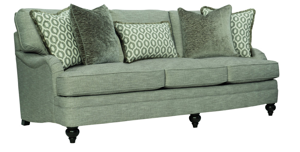 Bernhardt Bernhardt Tarleton Short Sofa With Plush Cushions, Wave Arms, Turned Wood Legs & 5 Pillows — Custom Upholstery Options - Made to Order B4266G