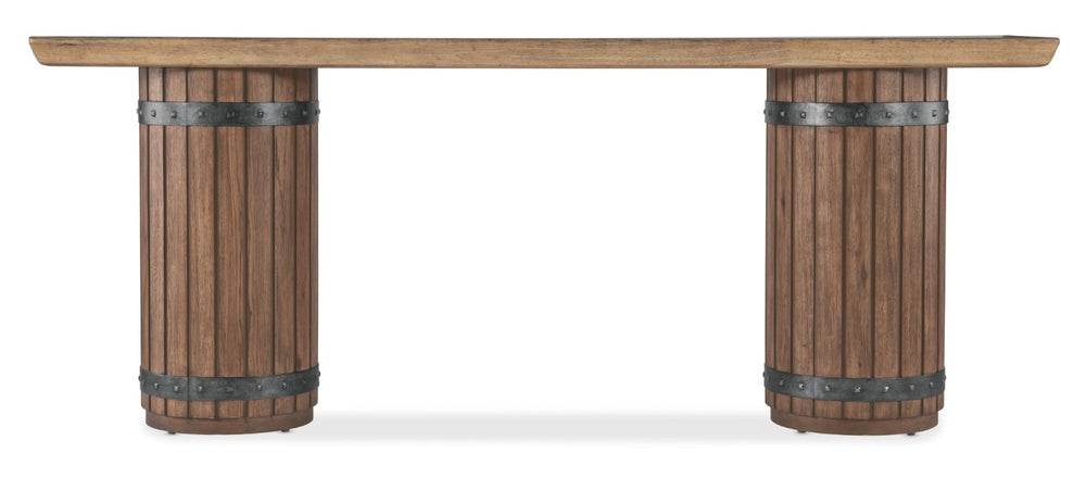 Hooker Furniture Vineyard Pecky Hickory Console Table With Wine-Barrel Pedestals, Two-Tone Sonoma & Napa Finish, 86" 6952-80351-80