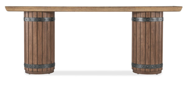 Hooker Furniture Vineyard Pecky Hickory Console Table With Wine-Barrel Pedestals, Two-Tone Sonoma & Napa Finish, 86" 6952-80351-80