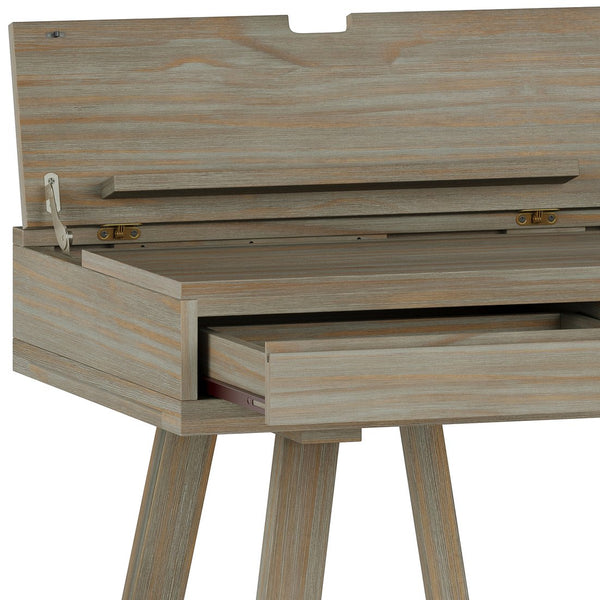 English Elm Bowman Handcrafted Flip-Up Desk in Distressed Grey with USB Power, 3 Drawers, Trestle Base, 54"W B136P158491