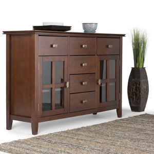 English Elm Artisan Russet Brown Solid Wood Sideboard Buffet with Glass Doors, 6 Drawers, Sturdy Storage B136P159467