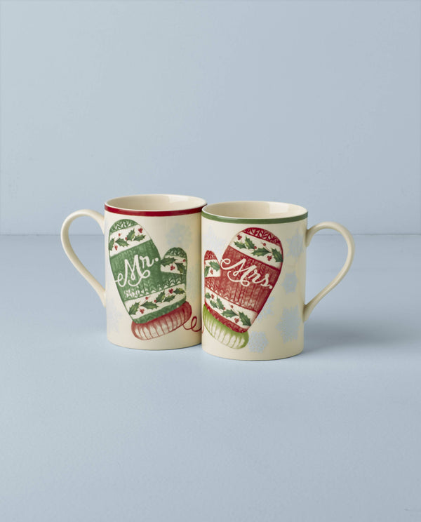 Lenox Holiday Mr. & Mrs. Mugs, Set of 2 Multi, WHITE PORCELAIN 896513