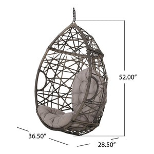English Elm Marlin Wicker Hanging Egg Chair Teardrop Cocoon Seat for Patio or Sunroom 54672.00BSKGRY-62075.00HNGBLK