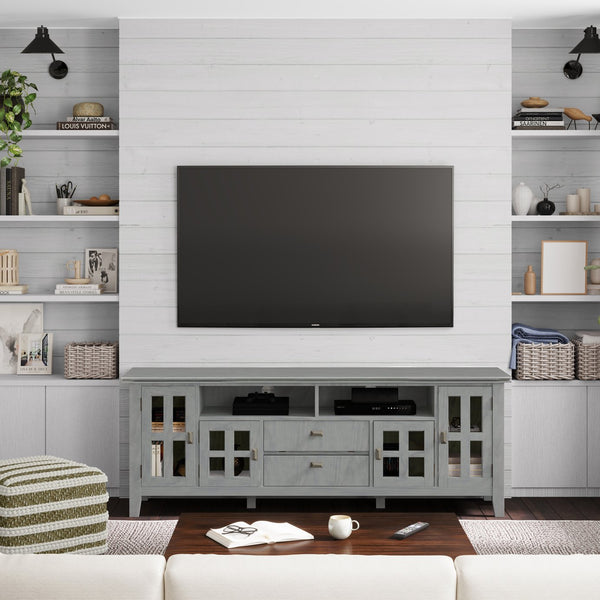 English Elm Artisan 72" Tv Media Stand In Fog Grey - Handcrafted Solid Wood With Ample Storage & Stylish Design B136P158423