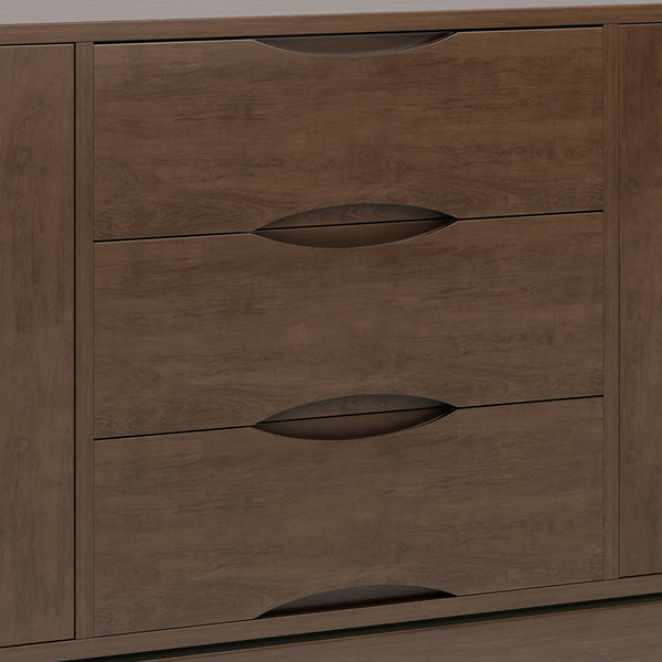 English Elm Harper Solid Hardwood Sideboard Buffet in Walnut Brown – Handcrafted Rubberwood, Mid-Century Storage Solution B136P158723