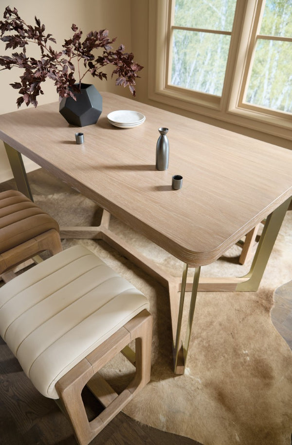 Hooker Furniture Banyon Counter-Height Gathering Table With Desert Oak Wire‑Brushed Top And Brushed Brass Legs For Stylish Dining 6081-75206-82