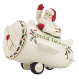 Holiday Porcelain Airplane Cookie Jar with 24K Gold Accents, Santa Design