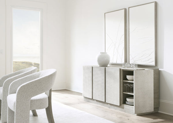 Bernhardt Bernhardt Open-Back Arcadia Arm Chair — Sculptural Clay Wood Back, Wire-Brushed Texture, Durable Fabric 334554