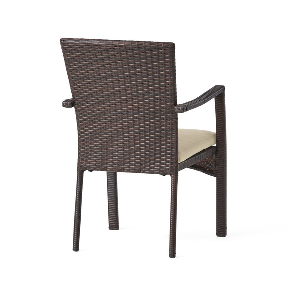 English Elm Christopher Knight Home® - 4-PCS Corsica KD Dining Chair Set - Brown Wicker Outdoor Seating with Water-Resistant Removable Cushions and Neutral Design 56424.00-4