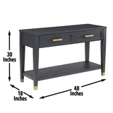 Steve Silver Yves Black Sofa Table with Two Drawers, Storage Shelf, and Brass Accents - 18x48x30 - Sturdy Construction