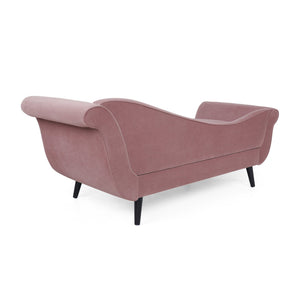 English Elm Chaise Lounge Velvet Upholstered with Birch Legs Elegant Salon Style Living Room Accent Pink 69103.00DUSPNK
