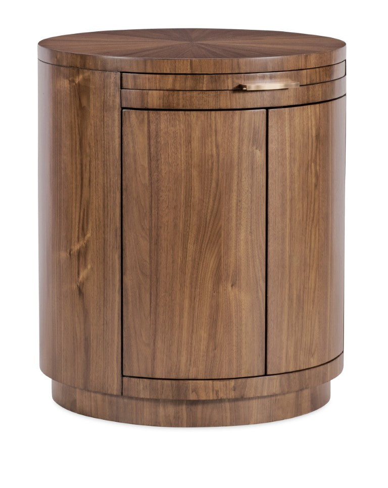 Hooker Furniture Eleana Mid-Century Round Nightstand With Starburst Veneer Top, Touch-Latch Doors, Light Caramel Finish 7252-90215-85