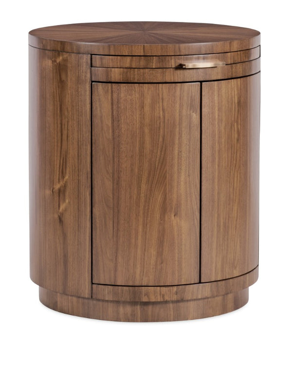 Hooker Furniture Eleana Mid-Century Round Nightstand With Starburst Veneer Top, Touch-Latch Doors, Light Caramel Finish 7252-90215-85