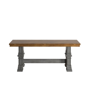 Homelegance By Top-Line Juliette Two-Tone Trestle Leg Wood Dining Bench Grey Rubberwood