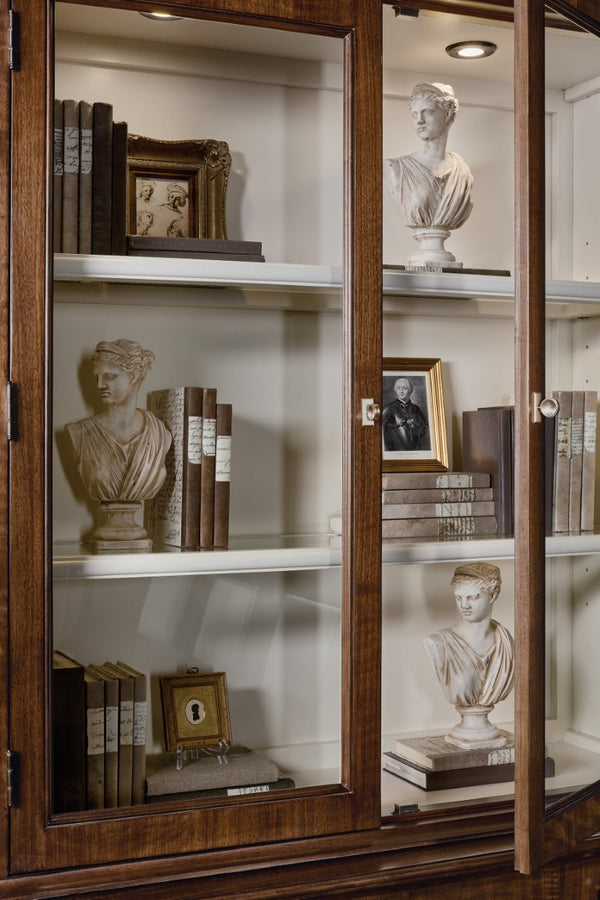 Hooker Furniture Archives Display Cabinet With Cathedral Walnut Veneer, Touch Led, Satin Brass Hardware & Storage 6123-75906-89