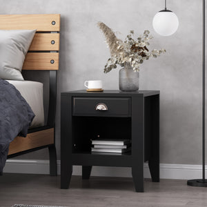 English Elm Christopher Knight Home® - Modern Nightstand with Drawer and Open Cubby, Faux Wood Mid Century Bedside Table, 2-Tier Storage Nightstand for Bedrooms, 21"W x 24.4"H Black 70949.00BLK