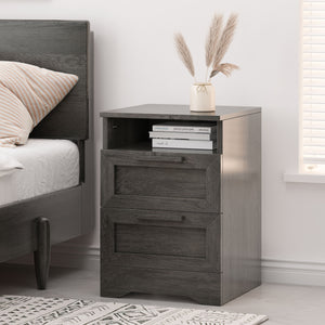 English Elm Christopher Knight Home® - DELANEY2-DRAWER Nightstand Rustic Faux Wood Nightstand with Two Drawers and Top Shelf for Storage Comfort Grey 71139.00