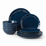 Bay Colors 12-Piece Porcelain Dinnerware Set, Blue - Dishwasher & Microwave Safe