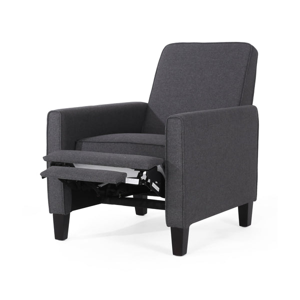 English Elm Christopher Knight Home® - Smoke Low-Profile Fabric Push Back Recliner Chair for Small Spaces, Tapered Legs & Pipe Edge Accents 52422.00FSMK