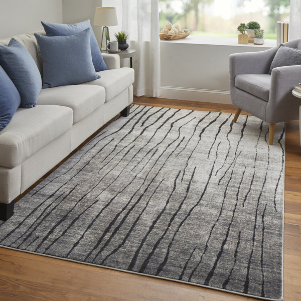 Feizy Rugs Kano Abstract Low Pile Area Rug - Distressed Design, Stain & Water Resistant, Ideal For Pets & Homes Gray,Black,Taupe Polypropylene,Polyester 86439lifivychlf05