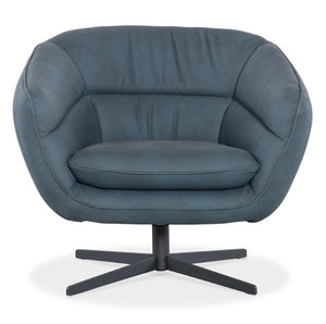 Hooker Furniture Mina Luxe Swivel Chair In Buckskin Navy Leather With Low Channeled Back, Sloped Arms & Metal Base Medium Blue CC722-SW-049