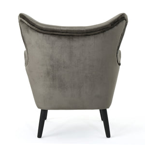 English Elm Arm Chair Tufted Velvet Wingback with Oak Frame and Tapered Legs for Living Room 56589.00NVLTGRY