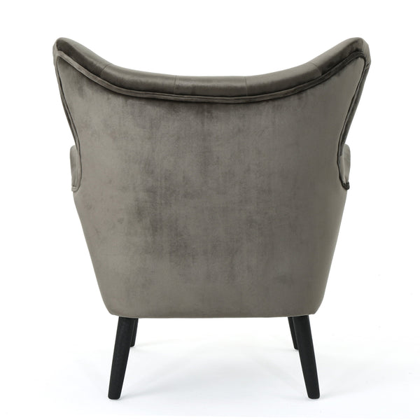English Elm Arm Chair Tufted Velvet Wingback with Oak Frame and Tapered Legs for Living Room 56589.00NVLTGRY