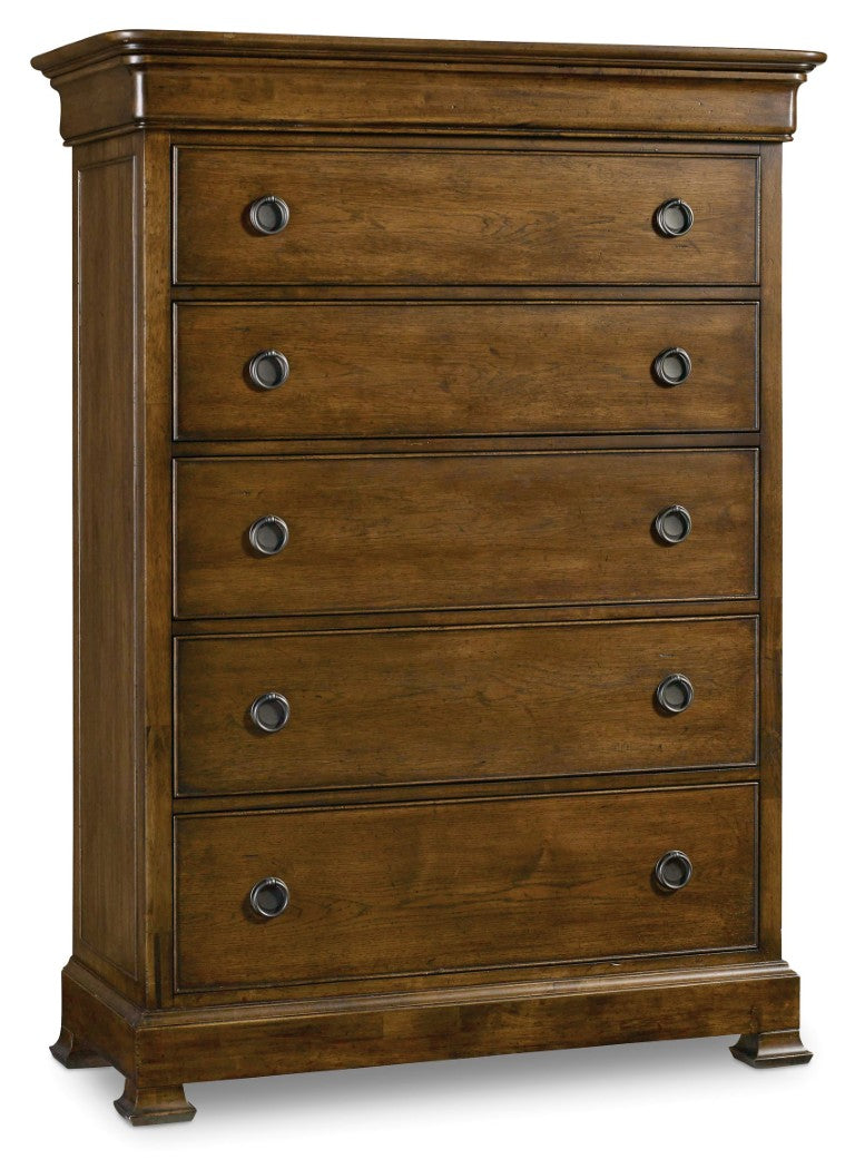 Hooker Furniture Archivist Pecky Pecan Six-Drawer Chest With Felt & Cedar-Lined Drawers, Antique Bronze Hardware, Rustic Elegance 5447-90010