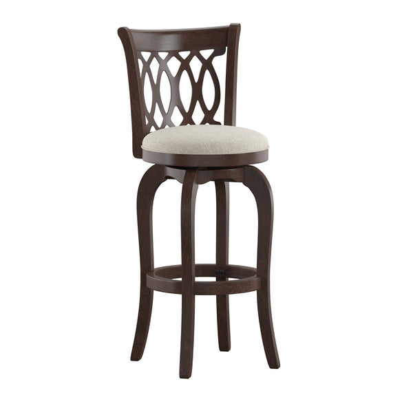 Homelegance By Top-Line Harvey Cherry Finish Scroll Back Swivel 29" Bar Height Stool Beige Rubberwood