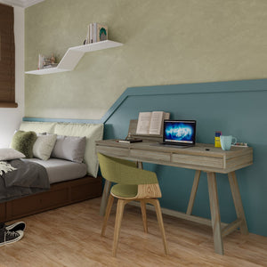 English Elm Bowman Handcrafted Flip-Up Desk in Distressed Grey with USB Power, 3 Drawers, Trestle Base, 54"W B136P158491