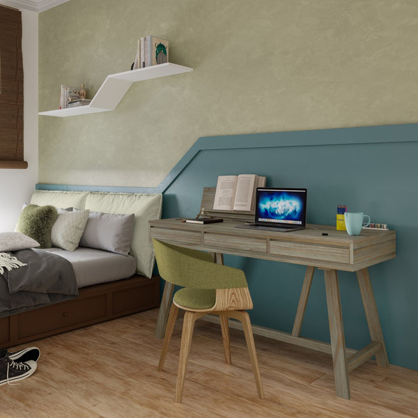 English Elm Bowman Handcrafted Flip-Up Desk in Distressed Grey with USB Power, 3 Drawers, Trestle Base, 54"W B136P158491