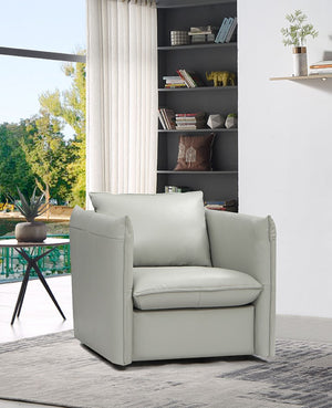 VIG Furniture Tamworth Grey Leather Swivel Chair With Plush High-Back, Italian Split Upholstery & Metal Base VGCAN912-7376